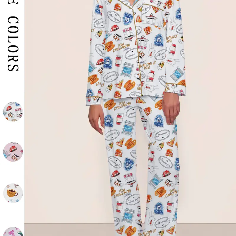 Gilmore Girls Matching Aesthetic Graphic Prints Pajamas Set, Pjs, Loungewear Sets, Women's Cozy Casual Fleece Loungewear, Long Sleeve Top, Elastic Waist Pants, Cute Stars Hollow Themed Christmas Gift.