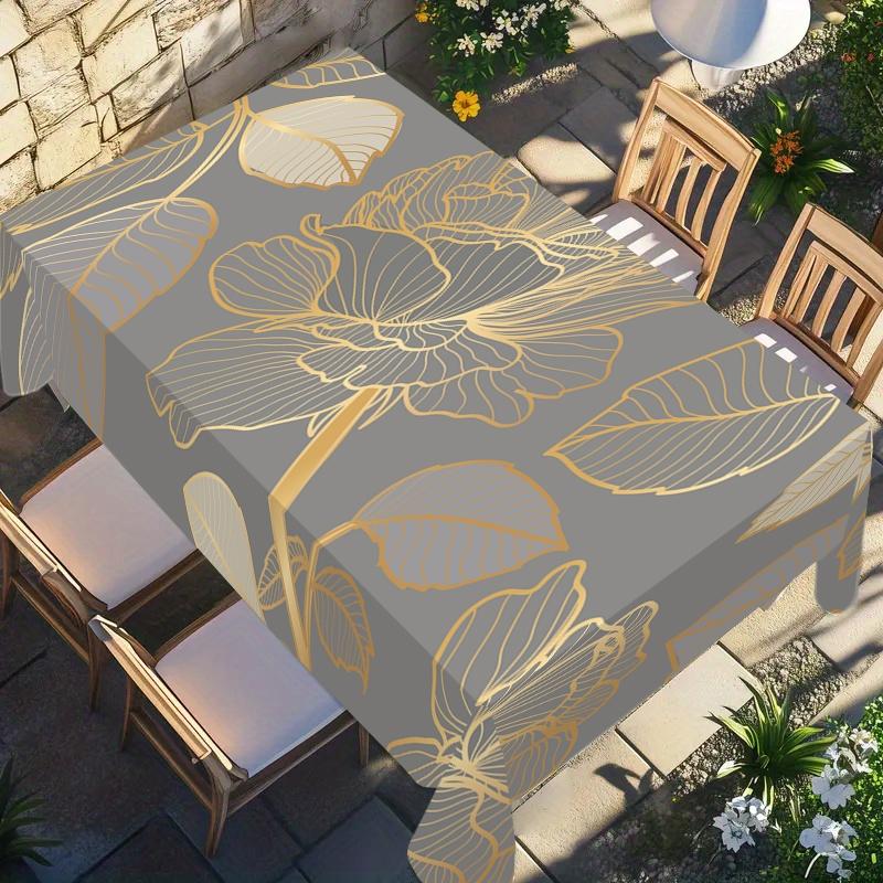 Rectangular Tablecloth, Picnic Table Cover with Luxury Design, Gold Rose and Leaf Pattern, Stylish Decor for Indoor and Outdoor Dining, Perfect for Festivals, Weddings, Parties, and Picnics