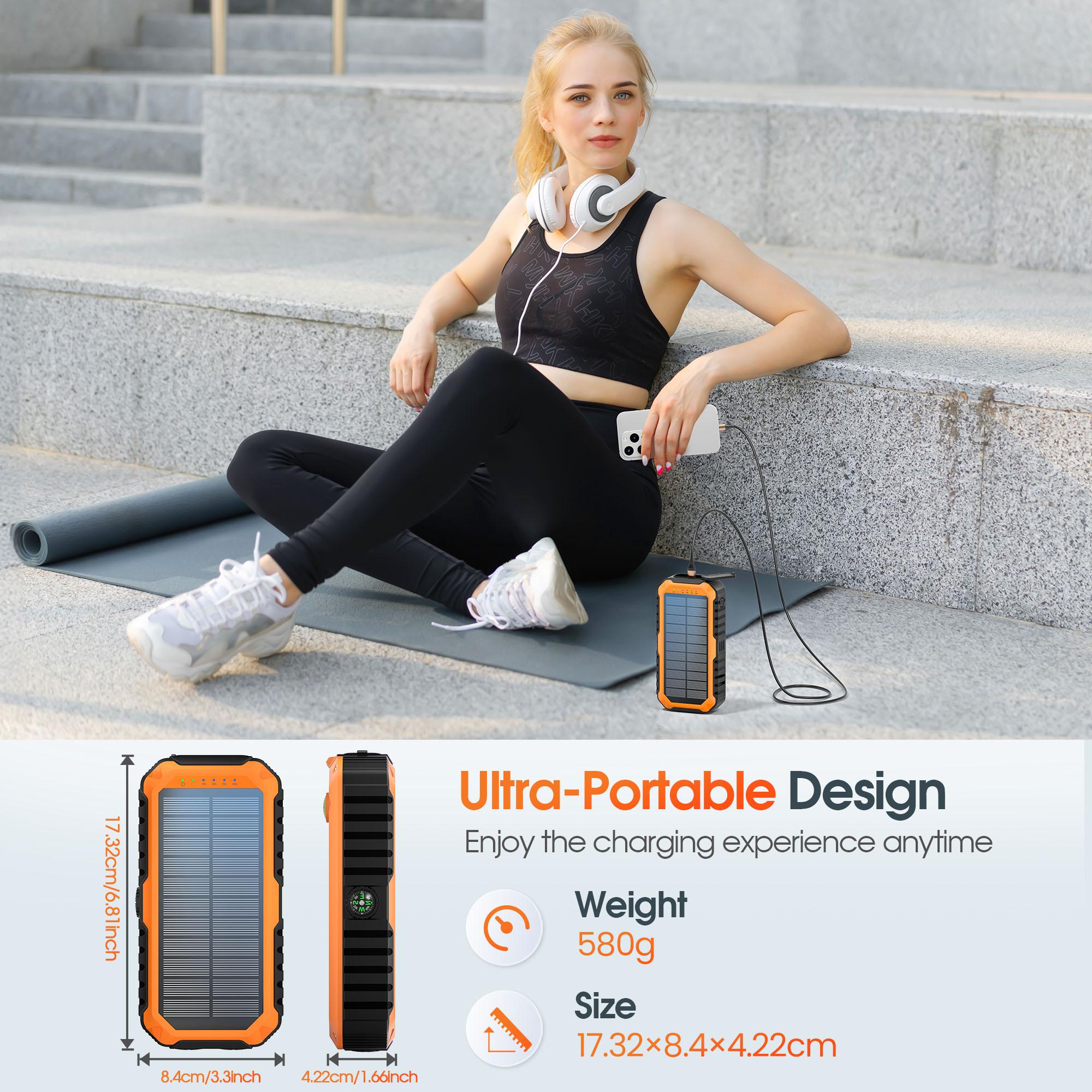 RETMSR 40000mAh Solar-Powered Power Bank: Wireless charging, built-in flashlight, compass, hand crank, 22.5W fast charging, 4 data cables and 6 output ports. Suitable for outdoor hiking, fishing, etc., a portable solar charger.