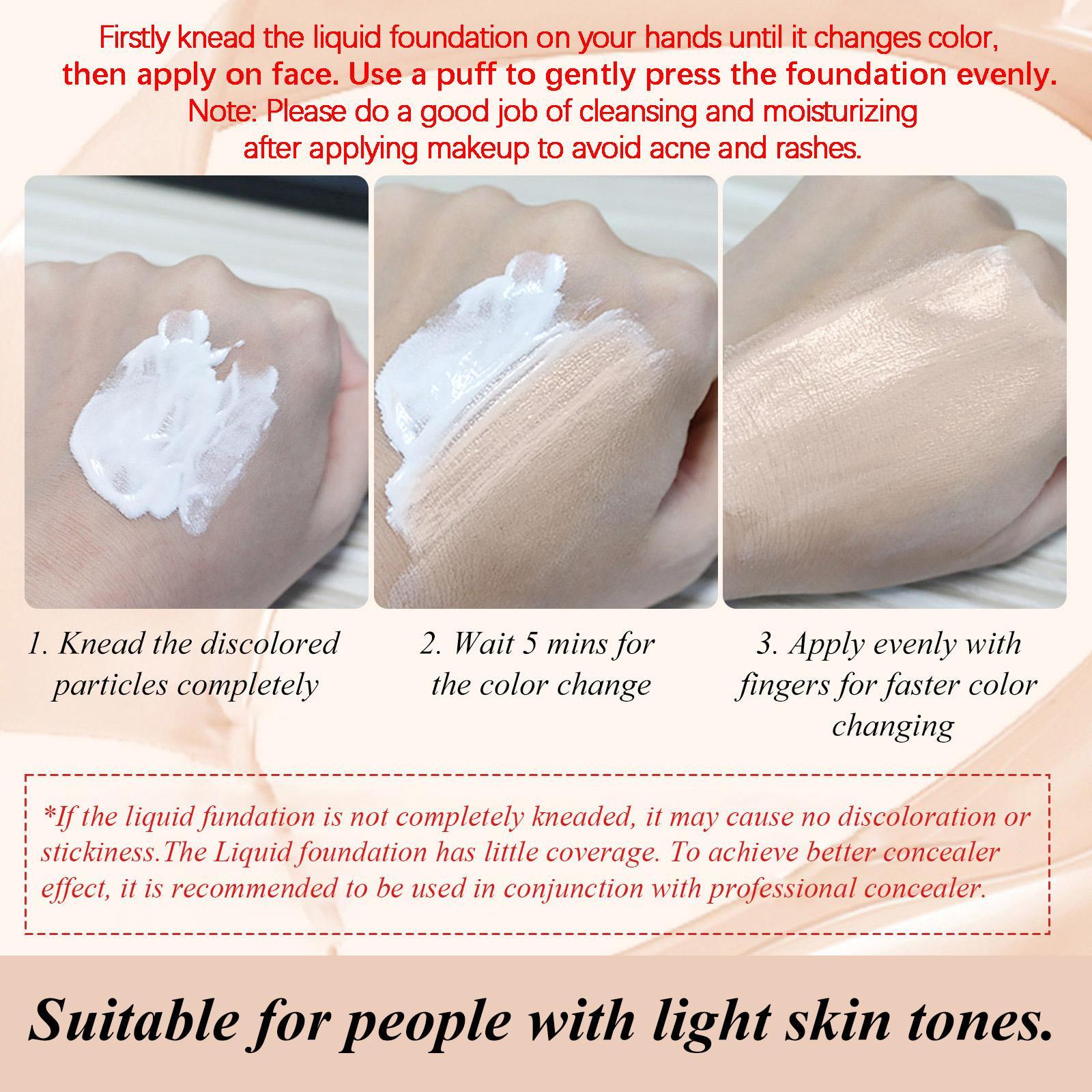 30ML Color Changing Foundation Liquid Set with Brush, Waterproof Sweatproof Long-Lasting Natural Makeup, Moisturizing Bb Cream Oil Control