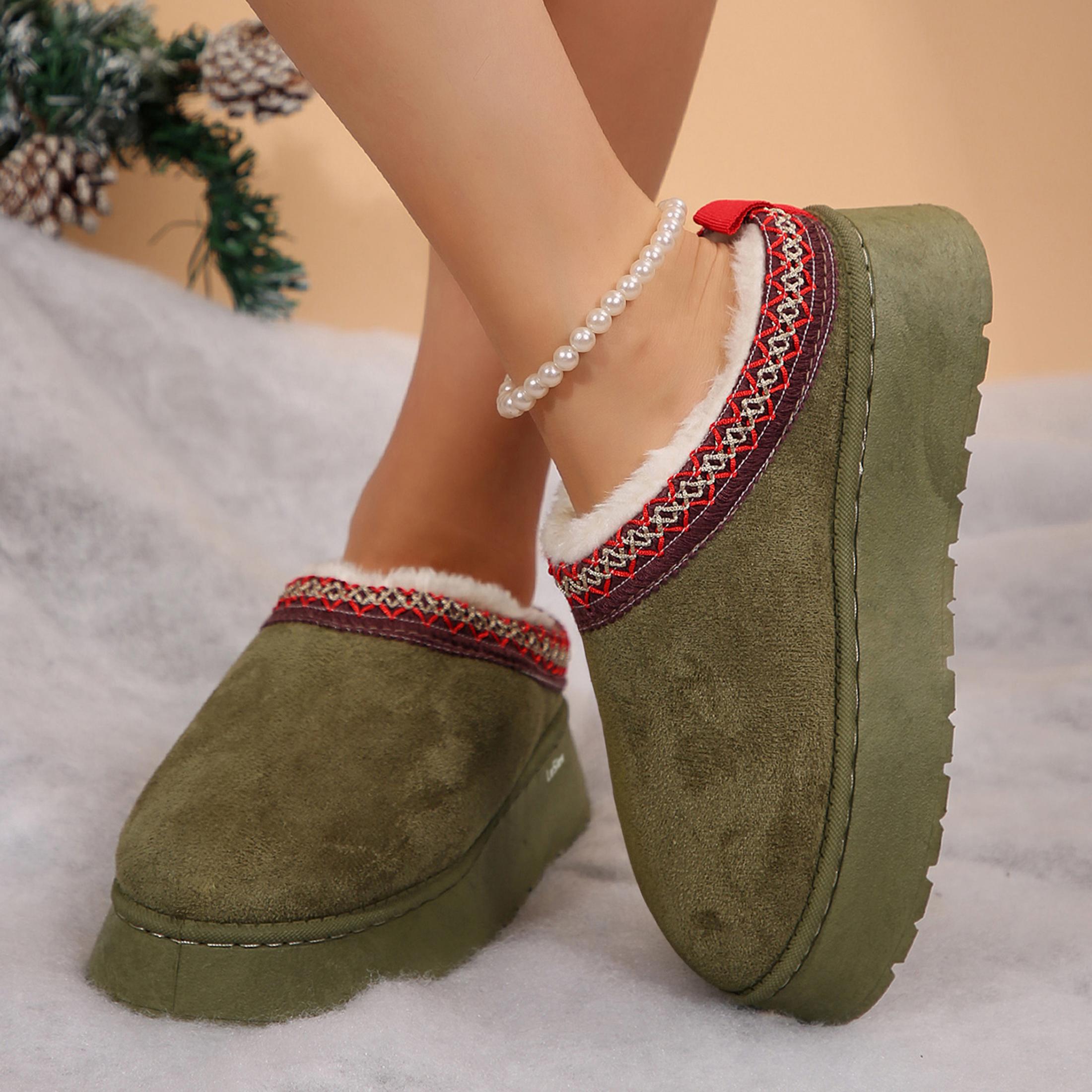 Women's Platform Slippers Suede Fuzzy Cozy Slip-on Snow Boots Winter Warm Comfy Outdoor Indoor
