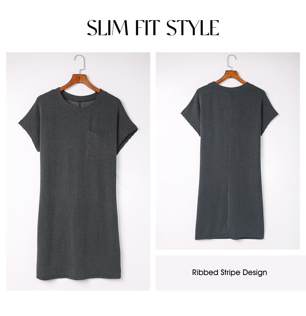 EVALESS Women's Casual Summer Dress Outfits,Crewneck Short Sleeve Color Block Mini Dress,Ribbed Knitwear Slim Fit Rose Red Dress,2026 Trendy Womenswear Outdoorfun