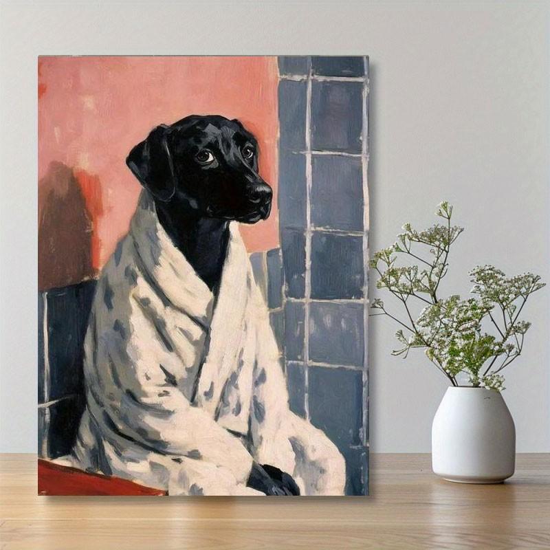 Vintage Dog Art Print, Fun Animal Canvas Painting, Bathroom Decor, Gift for Friends, Moving House Present, Ideal for Animal Lovers
