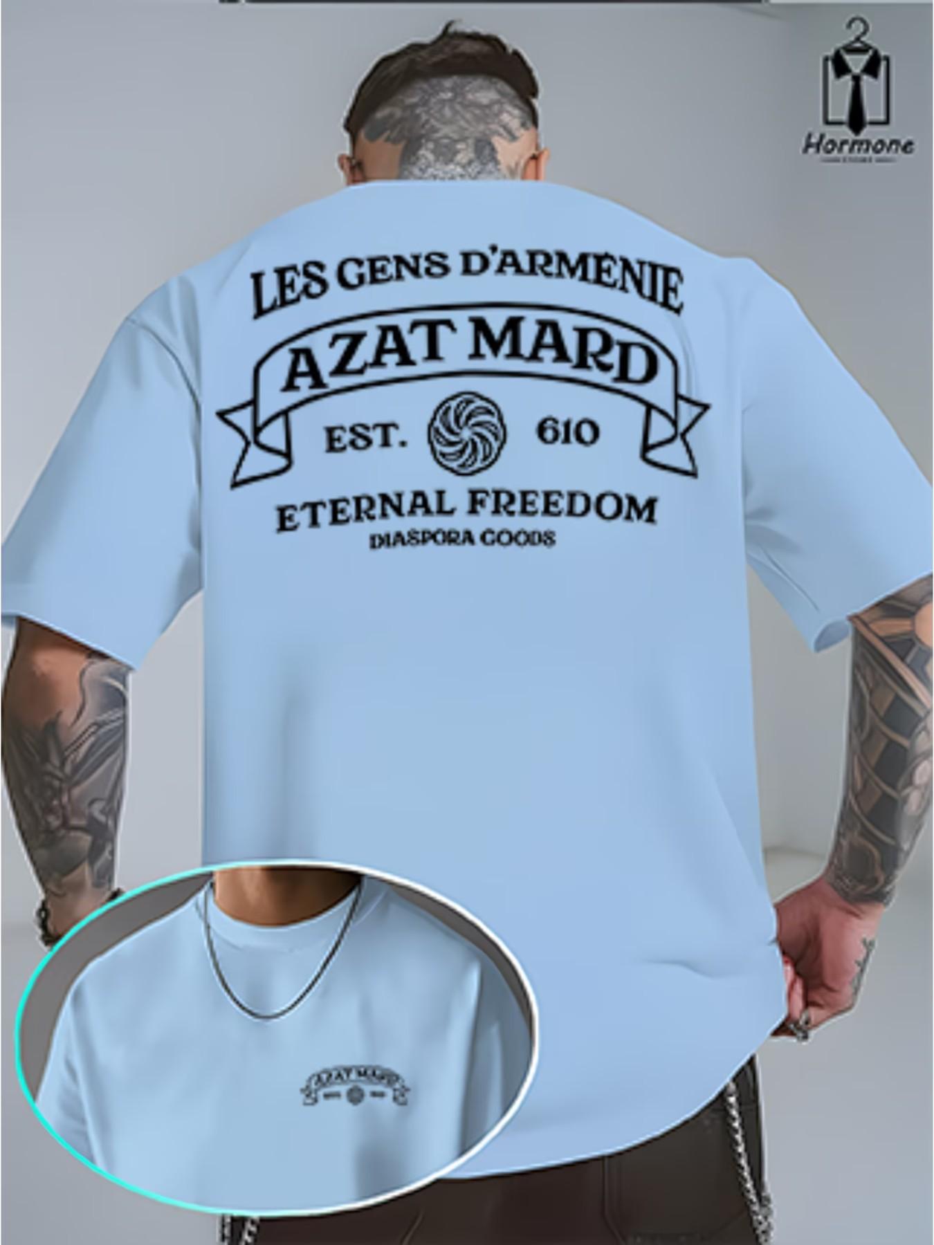 Culture Trend Brand Azat Mard Armenia Eternal Freedom T-Shirt, Casual Graphic Short Sleeve, Fitted Polyester, Versatile Streetwear