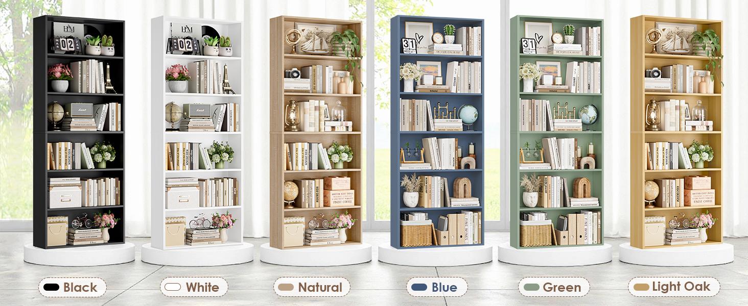 FOTOSOK 70.8" Tall Bookcase Shelf, 6 Tier Wide Bookshelf with Storage, Billy Bookcase Set of 2, Large Bookshelf for Living Room, Home Office