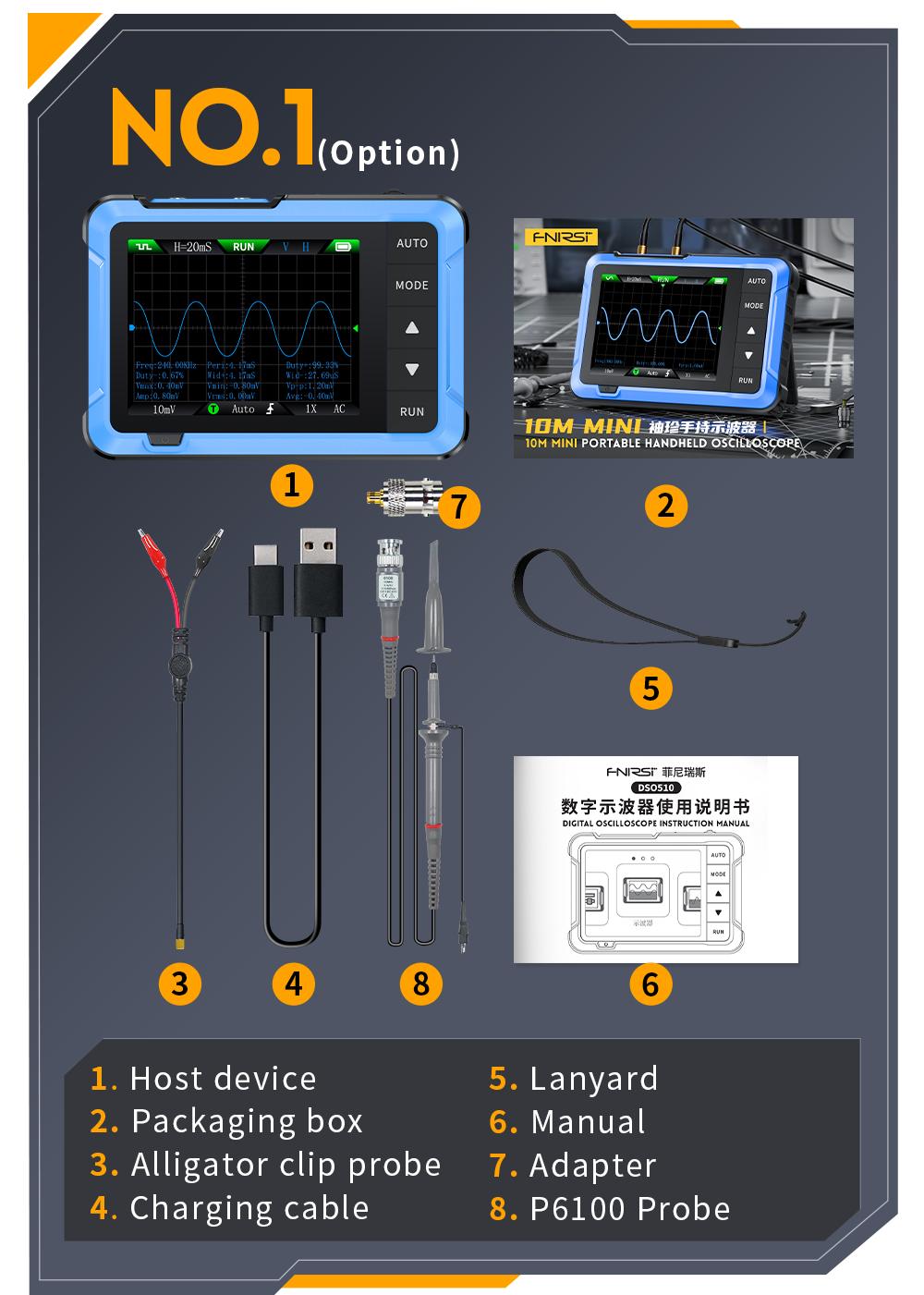 FNIRSI DSO-510 Handheld Oscilloscope/DDS Signal Generator 2 in 1 Digital Portable Automotive Oscilloscope 2.8 inch TFT 10MHz Bandwidth 48MS/s Sampling Rate Trigger Function Auto/Nomal/Single FNIRSI DSO-510 Handheld Oscilloscope/DDS Signal Generator 2 in 1 Digital Portable Automotive Oscilloscope 2.8 inch TFT 10MHz Bandwidth 48MS/s Sampling Rate Trigger Function Auto/Nomal/Single