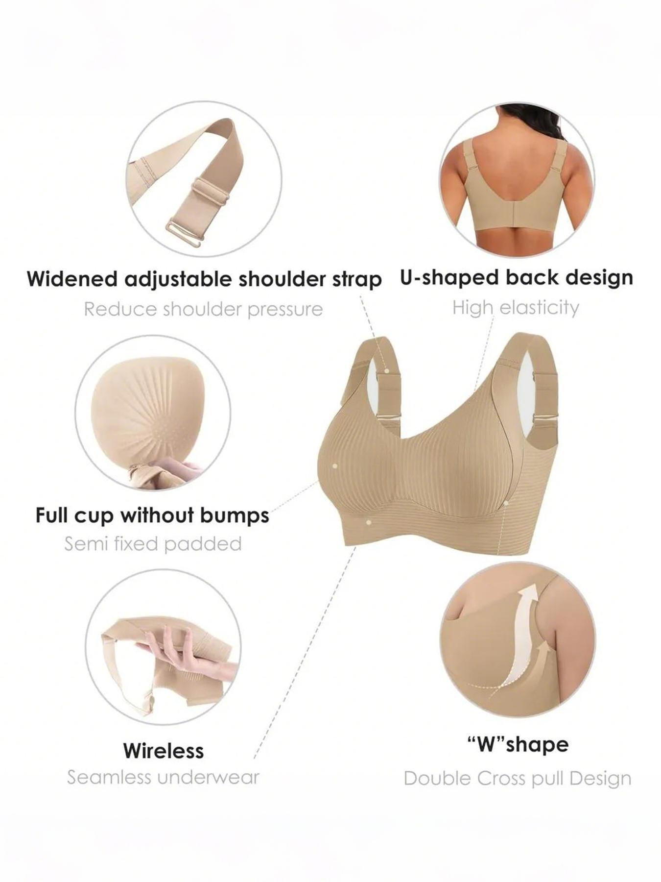 Women's Seamless Wireless Bra, Full Coverage Push-Up Design, No Steel Ring, Smooth Soft Breathable Fabric, All-Year Comfort