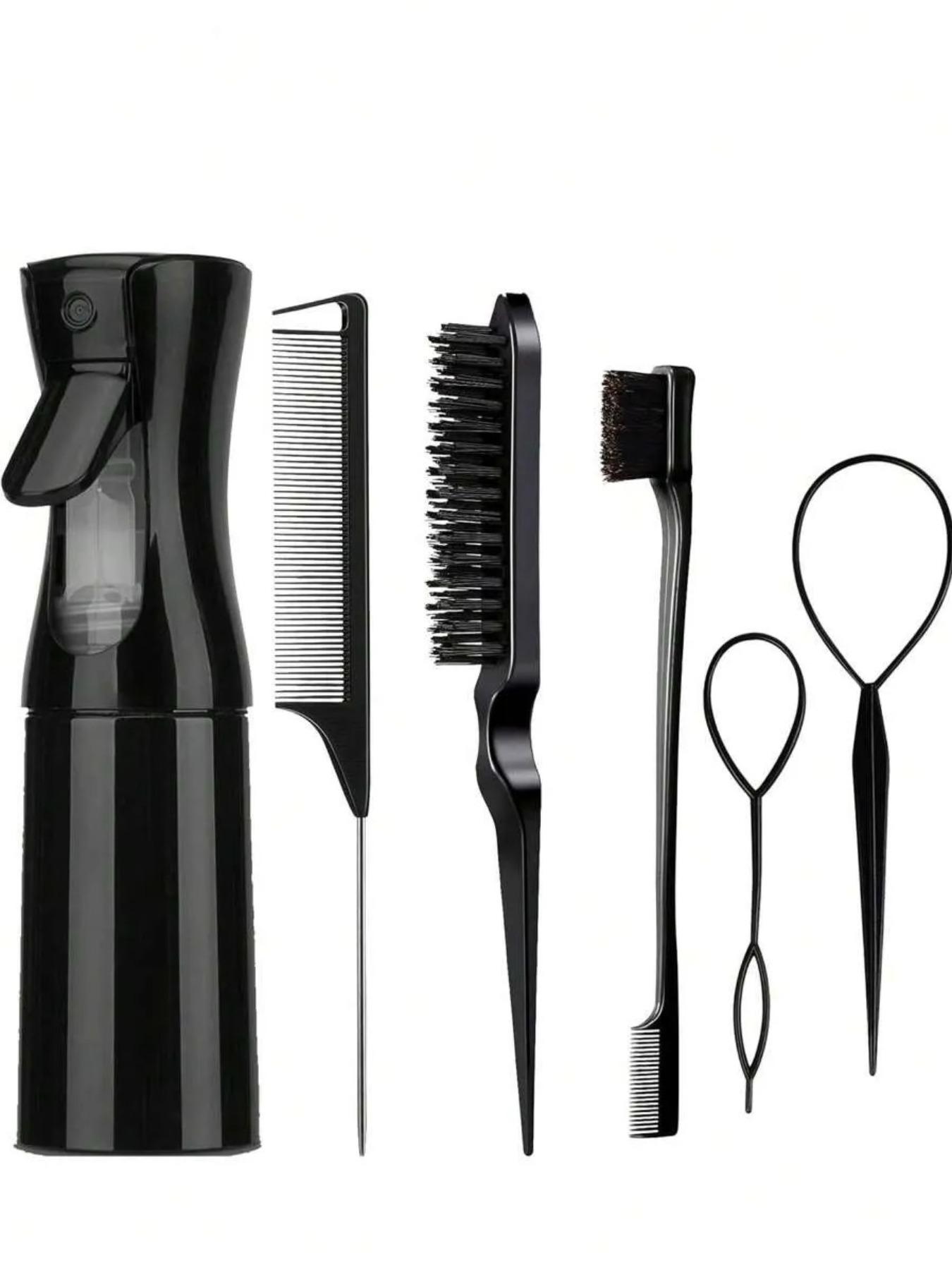 6 Piece Hair Styling Brush Set with Spray Bottle, Detangling Comb, Sectioning Comb, Tail Comb, Braiding Tools for Men and Women, Hair Grooming Kit