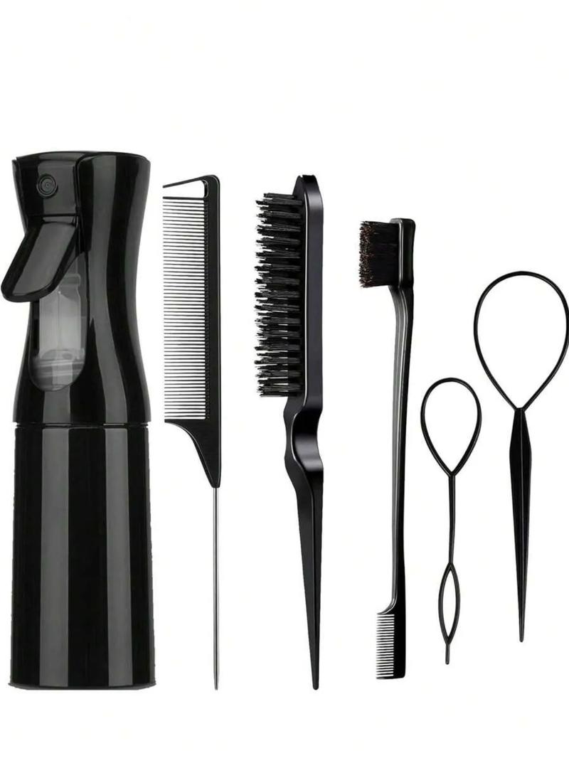 6 Piece Hair Styling Brush Set with Spray Bottle, Detangling Comb, Sectioning Comb, Tail Comb, Braiding Tools for Men and Women, Hair Grooming Kit