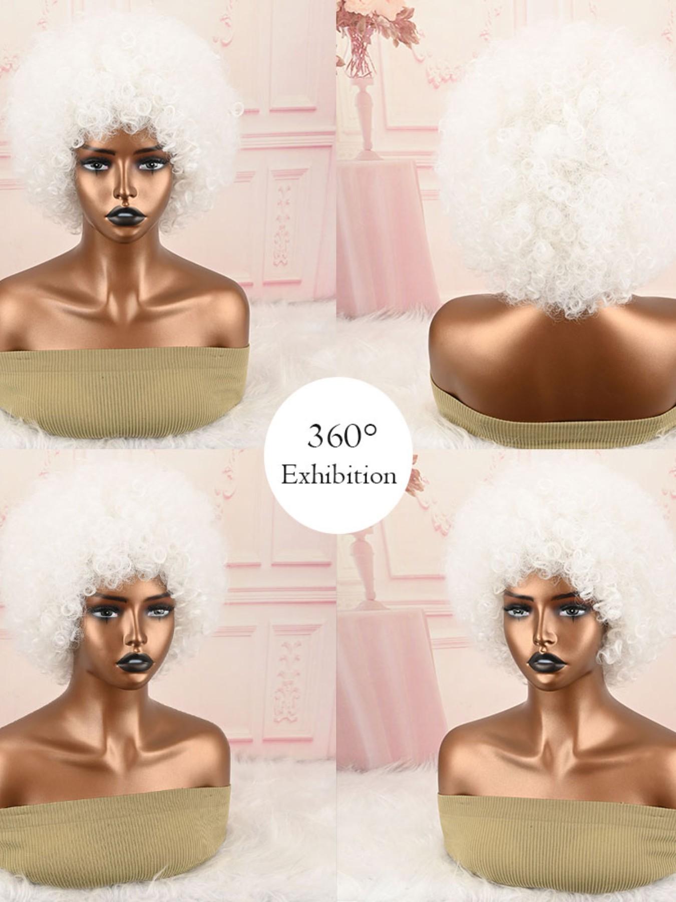 Afro Wigs for Black Women African Wigs 70s Afro Kinky Curly Huge Fluffy White Wig with Bangs Black Large and Soft Afro Wigs Natural Looking Synthetic Hair for Cosplay Halloween Daily and Party