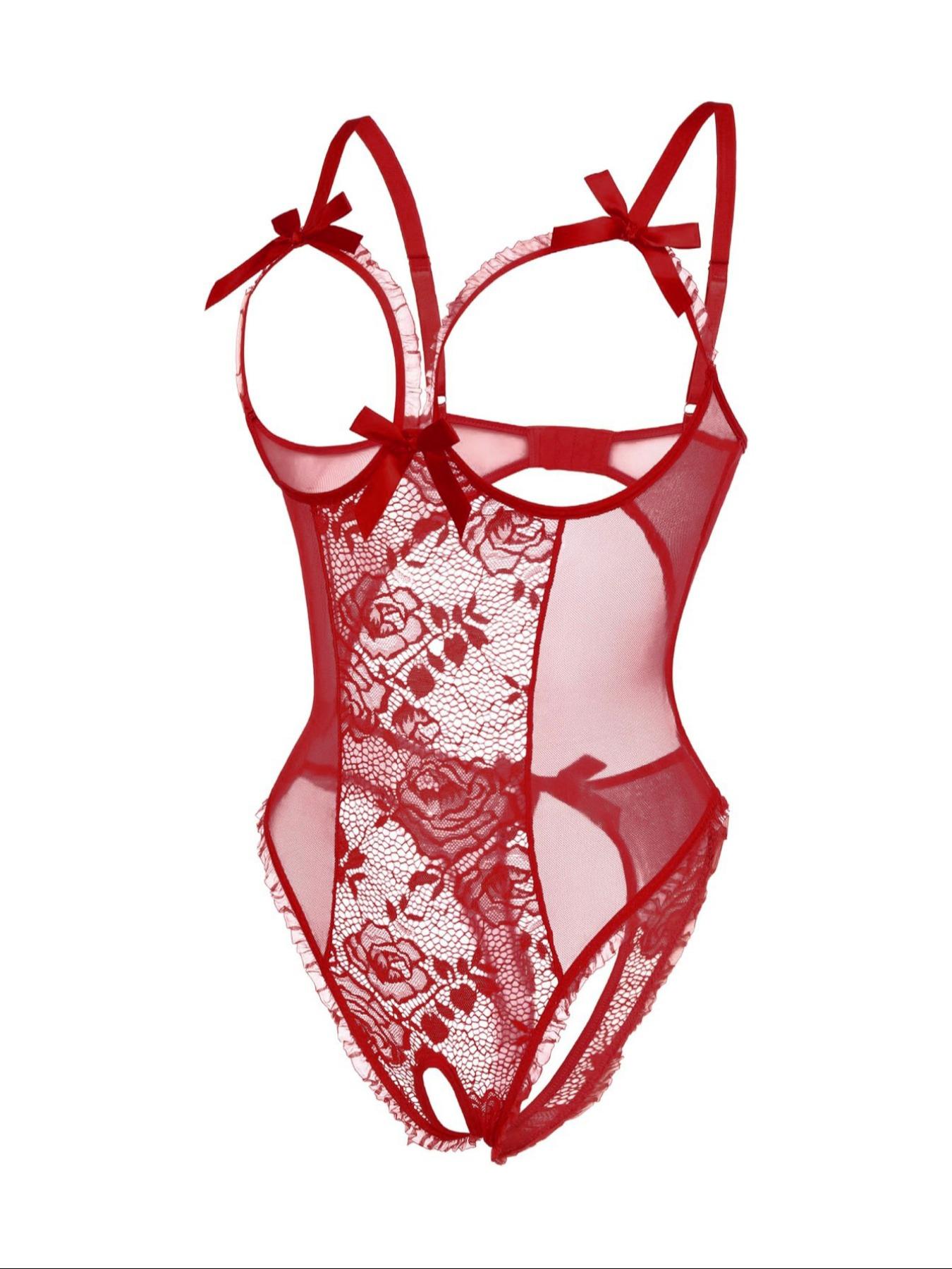 Women's Sexy Deep V Neck Halter Lace Teddy Bodysuit, Soft High Stretch Floral Patchwork, Comfortable Breathable Fabric, All Seasons Wear