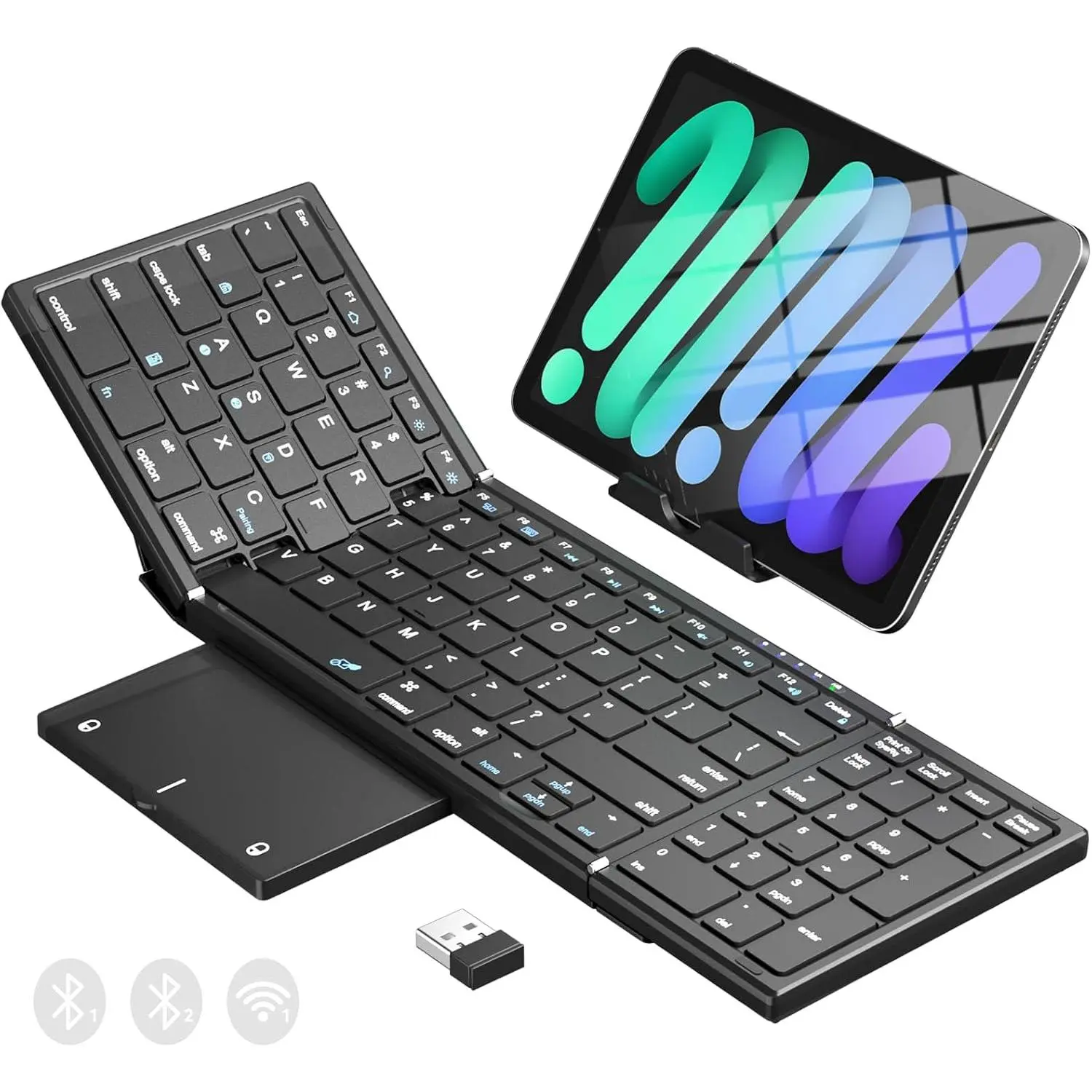 Foldable  Keyboard with Touchpad & Number Pad, 3 Devices