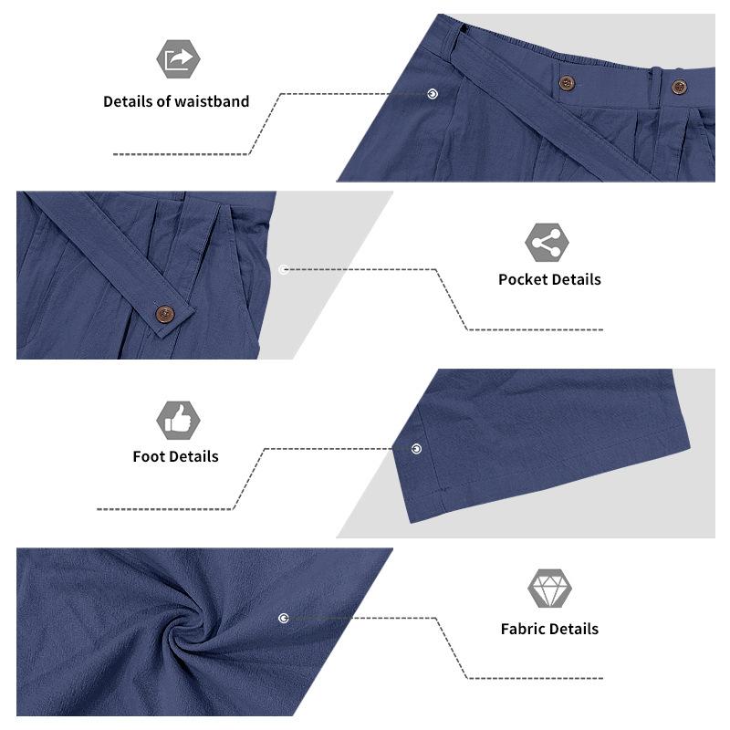 Men's 2026 Spring Summer Plain Linen-Cotton Fabric Wide Leg Trouser, Irregular Cross Buckle Waist, Loose Fit for Big-Tall Menswear, Ideal for Beach Vacation & Daily Commute (Polyester-Blended Option Available)