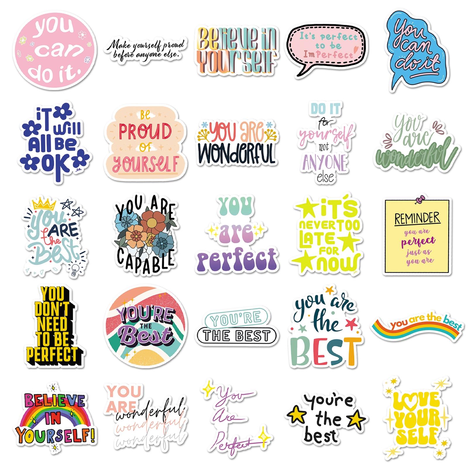 Self Affirmation Sticker, 50pcs/set Creative DIY Craft Decorative Sticker, Sticker Sheets, Scrapbooking & Stamping Supplies for Home School Office, Diy Kits, Sticker Packs