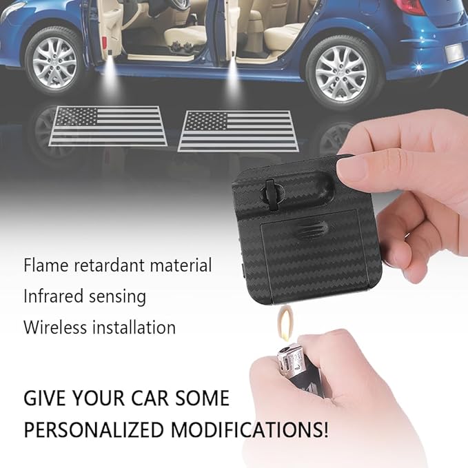 2Pcs Plug-in Type LED Sensor Door Projector Welcome Lights with ABS Carbon Fiber, Auto Shut Off, Dual HD Lenses, Infrared On/Off for New Kia Models, 35 Logo Styles Available for Multiple Car Brands