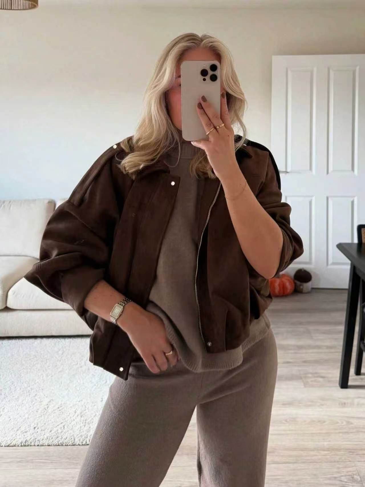 Elegant Solid Color Pilot Jacket for Women, Lightweight Fall Basic Casual Coat, Perfect for Back-To-School and Office, Subtle Luxury Style