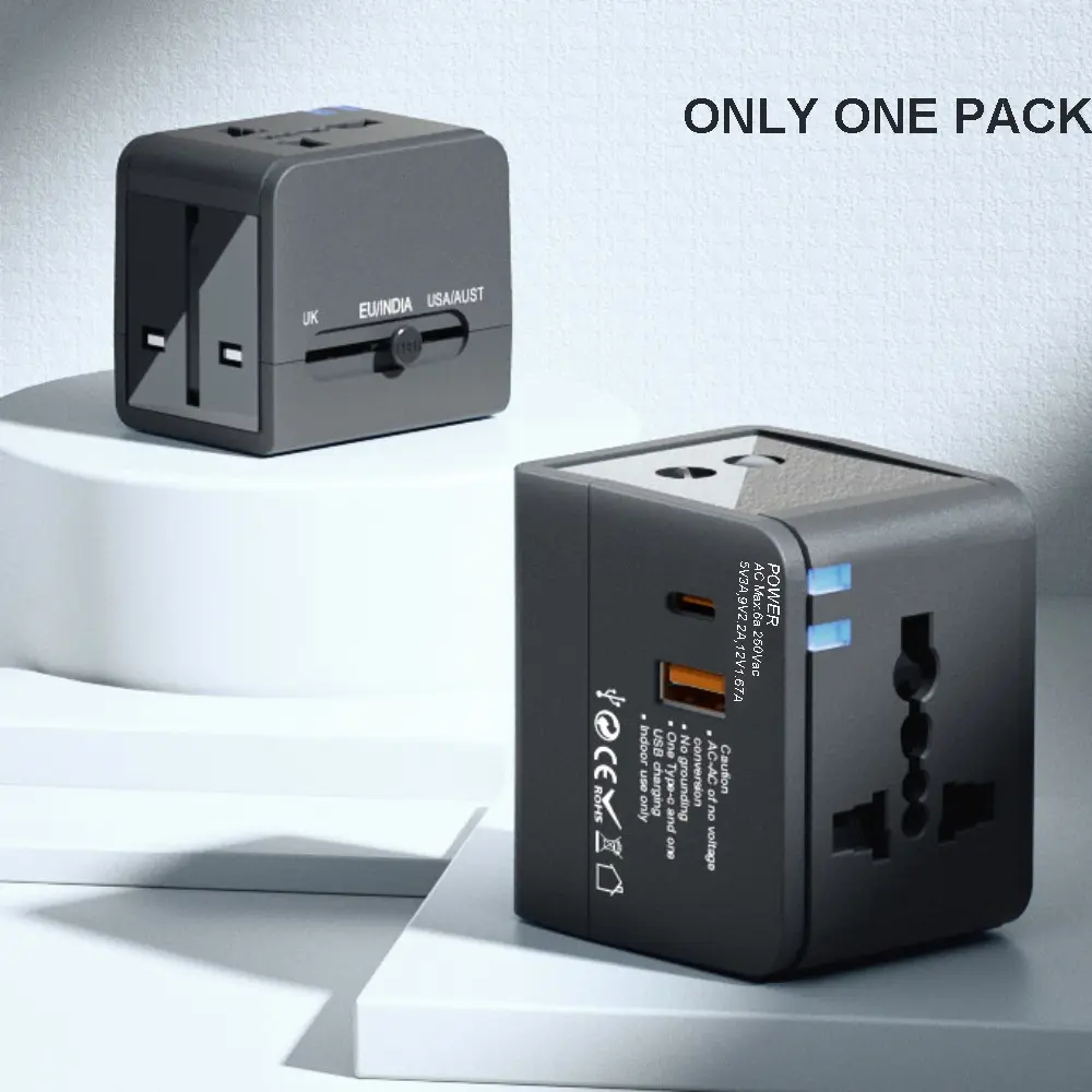 Universal Travel Adapter USB C, All in One Worldwide Plug Adapter, Fast Charge PD 20W, Type C USB-A Quick Charging, International Wall Charger, AC Power Outlet Converters, for USA EU UK AUS