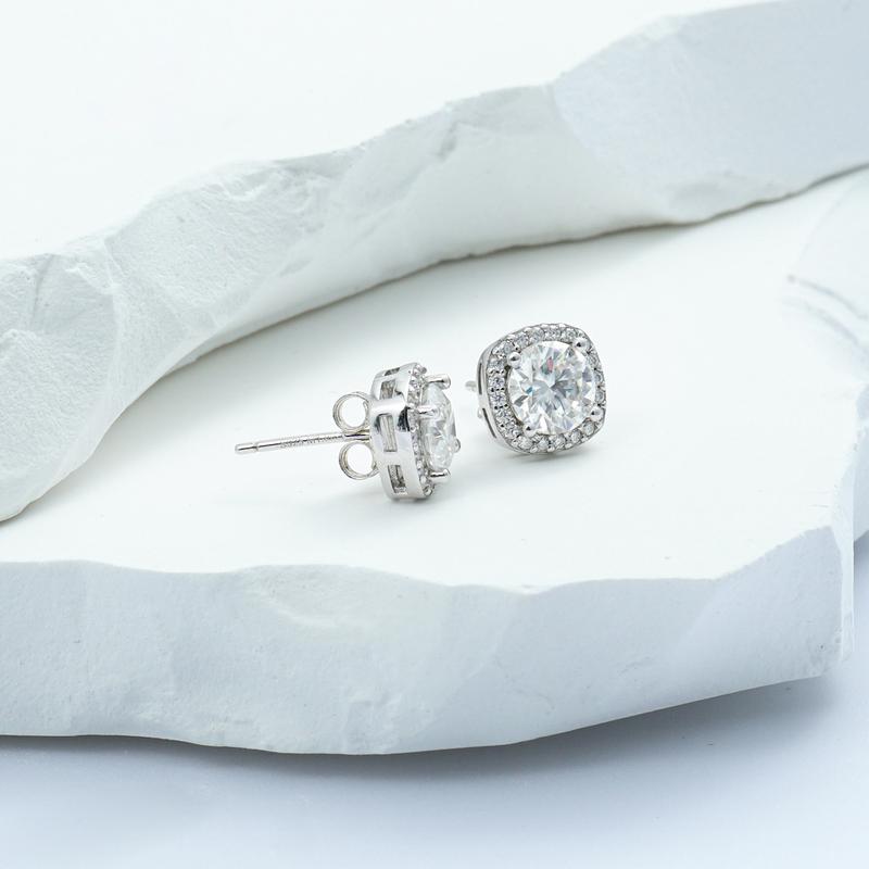 Delzzad Synthetic Moissanite Halo Square Stud Earrings Birthday Anniversary Mother's Day Gifts for Men Women