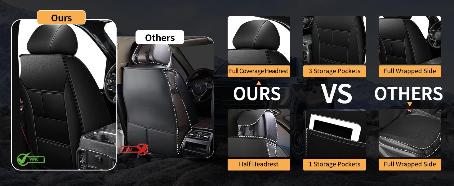 Seat Covers Full Set Fit for 2007-2025 2026 Chevrolet Chevy Silverado GMC Sierra 1500 2500HD 3500HD Trail Boss Z71 Crew Double Cab Seat Covers for Cars Leather Waterproof Truck (Black)