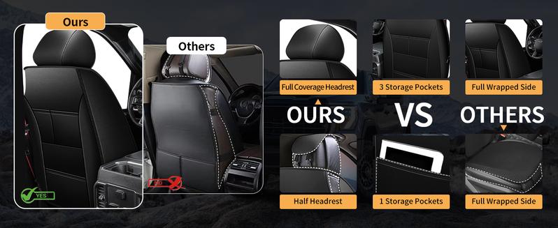 Seat Covers Full Set Fit for 2007-2025 2026 Chevrolet Chevy Silverado GMC Sierra 1500 2500HD 3500HD Trail Boss Z71 Crew Double Cab Seat Covers for Cars Leather Waterproof Truck (Black)