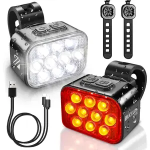 BUCKLOS Bike Lights Front and Back for Night Riding, 10 LED Ultra Bright 8+9 Modes USB Rechargeable Bicycle Headlight and Tail, IPX6 Waterproof 1100mAh Bikes Light Set, 35 Hrs Long Battery Powered