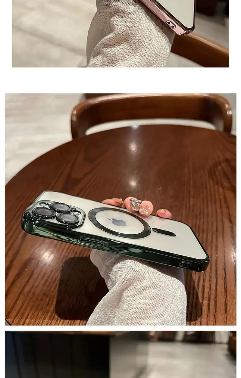 Luxury Transparent MagSafe Wireless Charging Half Wrapped Case for iPhone 18 Pro Max 17 Air 16 15 14 13 12 11,Magnetic Soft Silicone Casing, Matte Purple Gradient Glitter Bling, Shockproof Protection, Phone Accessories-A247