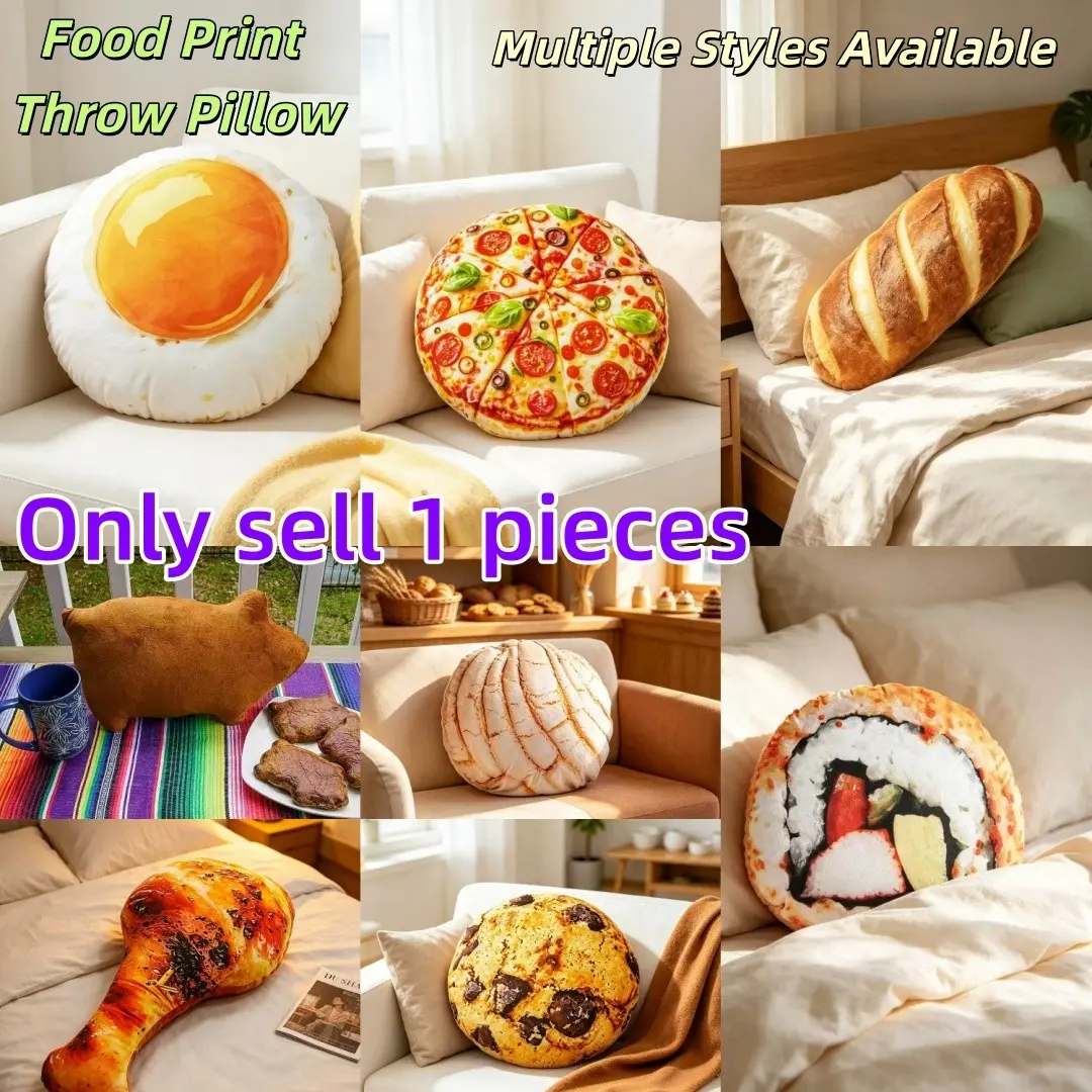 Food Print Throw Pillow, Novelty Realistic Food‑Themed Decor Cushion, Multiple Style Options for Sofa Bedroom Home Ornament, Single Item