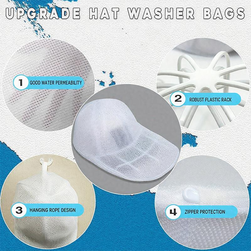 Hat Washer Cage for Laundry Washing Machine, Cap Cleaner Holder for Cleaning & Protection, Universal Hat Cleaner for Adult Baseball Caps, Wash Bags