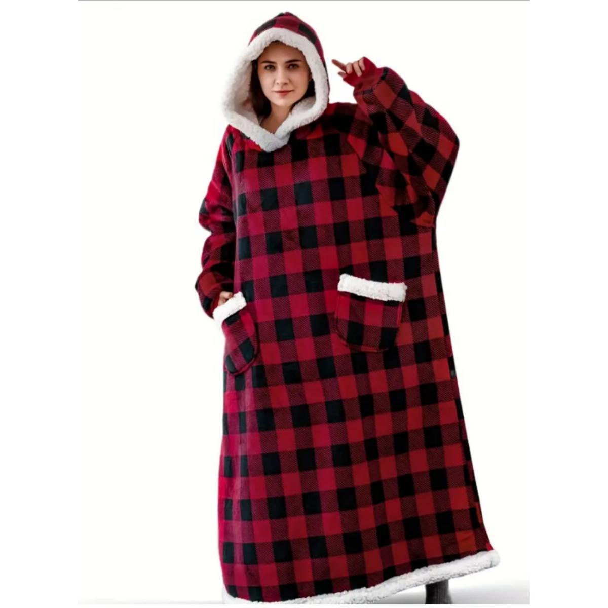 Large Christmas Gift Flannel Blanket Hoodie, Soft Warm Comfortable One-Piece Design, Ideal for Adults and Teens, Winter Home Wear, Cozy Hooded Blanket