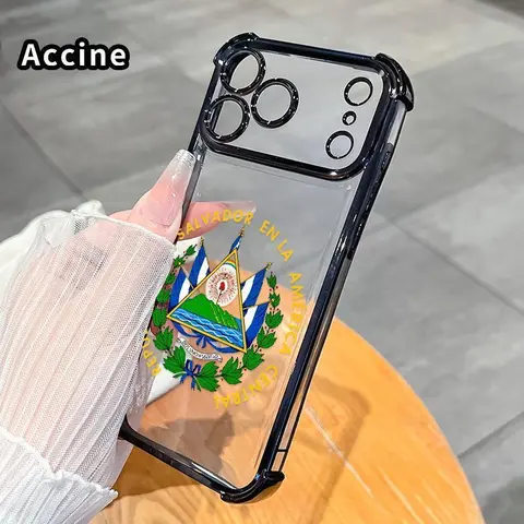 Soft Silicone Shockproof iPhone Case - El Salvador Emblem Pattern, Transparent Lens Protection, Slip-Safe Hold, Lightweight Durable Casing for iPhone 18 Pro Max, 17, 16 Plus, 15, 14, 13, 12, 11, XR, Air, E - Handheld Cellphone Accessory