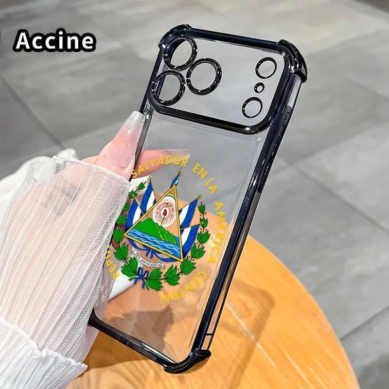 Soft Silicone Shockproof iPhone Case - El Salvador Emblem Pattern, Transparent Lens Protection, Slip-Safe Hold, Lightweight Durable Casing for iPhone 18 Pro Max, 17, 16 Plus, 15, 14, 13, 12, 11, XR, Air, E - Handheld Cellphone Accessory