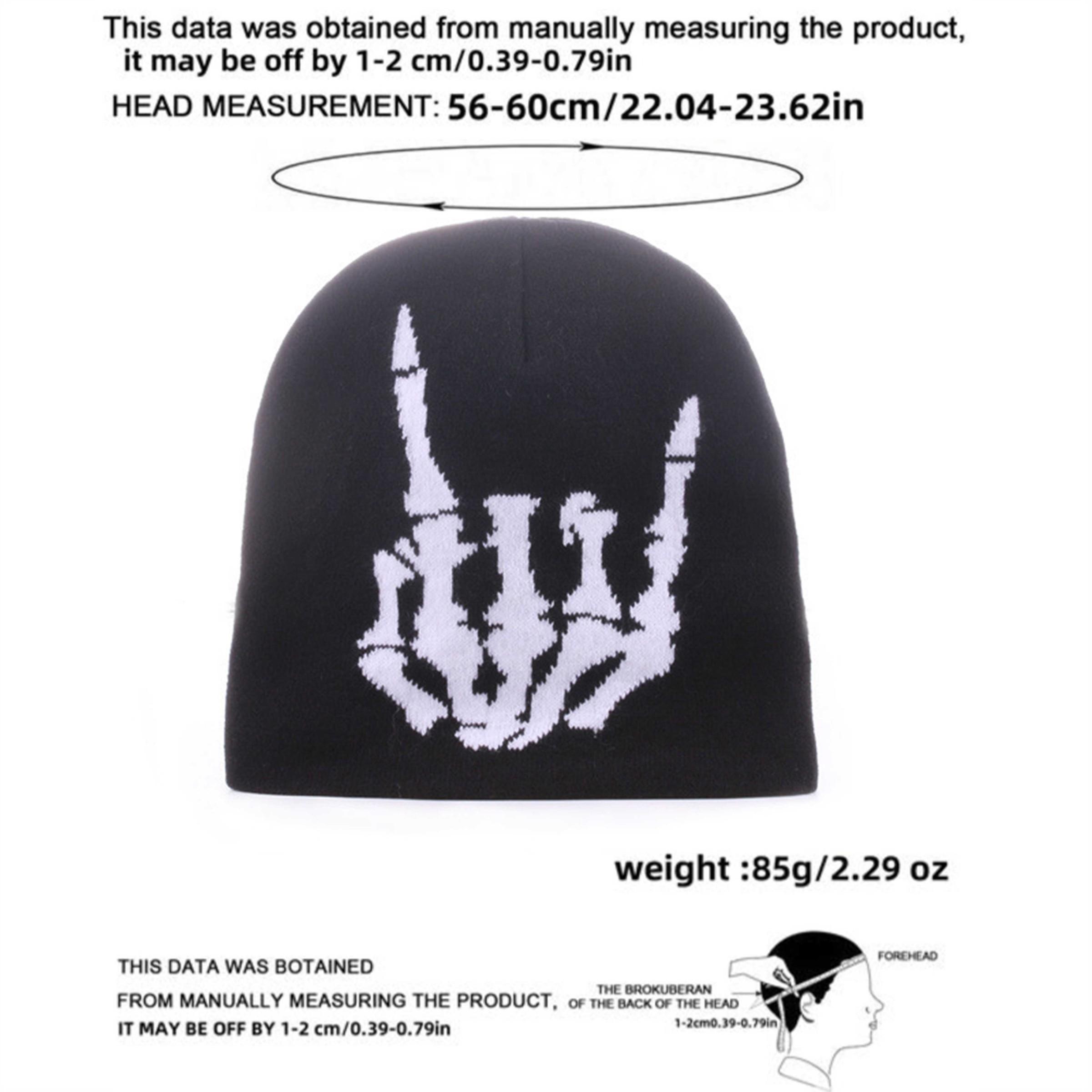 Gothic Punk Skull Knit Beanie, Unisex Rock Hand Skull Embroidery, / Warm Casual Hat for Cold Weather, All-Season Fashion Accessory