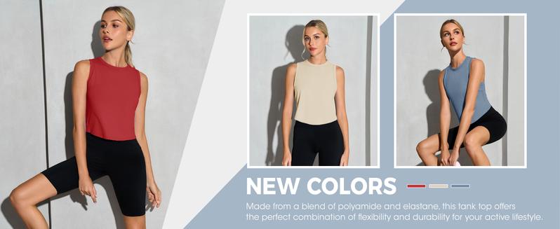 [2 PACK/3 PACK] Fisoew Womens Workout Cropped Tank Tops Racerback Sleeveless Crewneck Running Yoga Active Shirts #Springtok