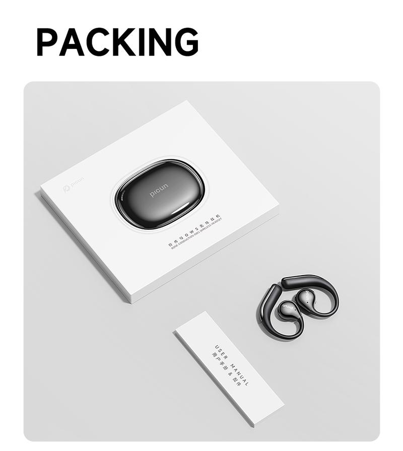 Picun T61 Wireless Bone Conduction Headphones, OWS Open Ear Earbuds with Earhooks, Bluetooth 5.4, Deep Bass, Lightweight & Sturdy, 25Hrs Playtime, IPX6 Waterproof, for Cycling Yoga Gym Workouts