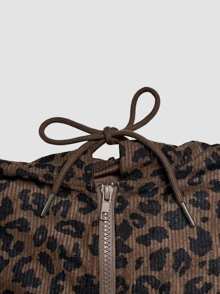 Women's Leopard Print Hooded Zipper Jacket, Casual Slim-Fit Fall & Winter Coat, Drawstring Design, Thick Kint Fabric