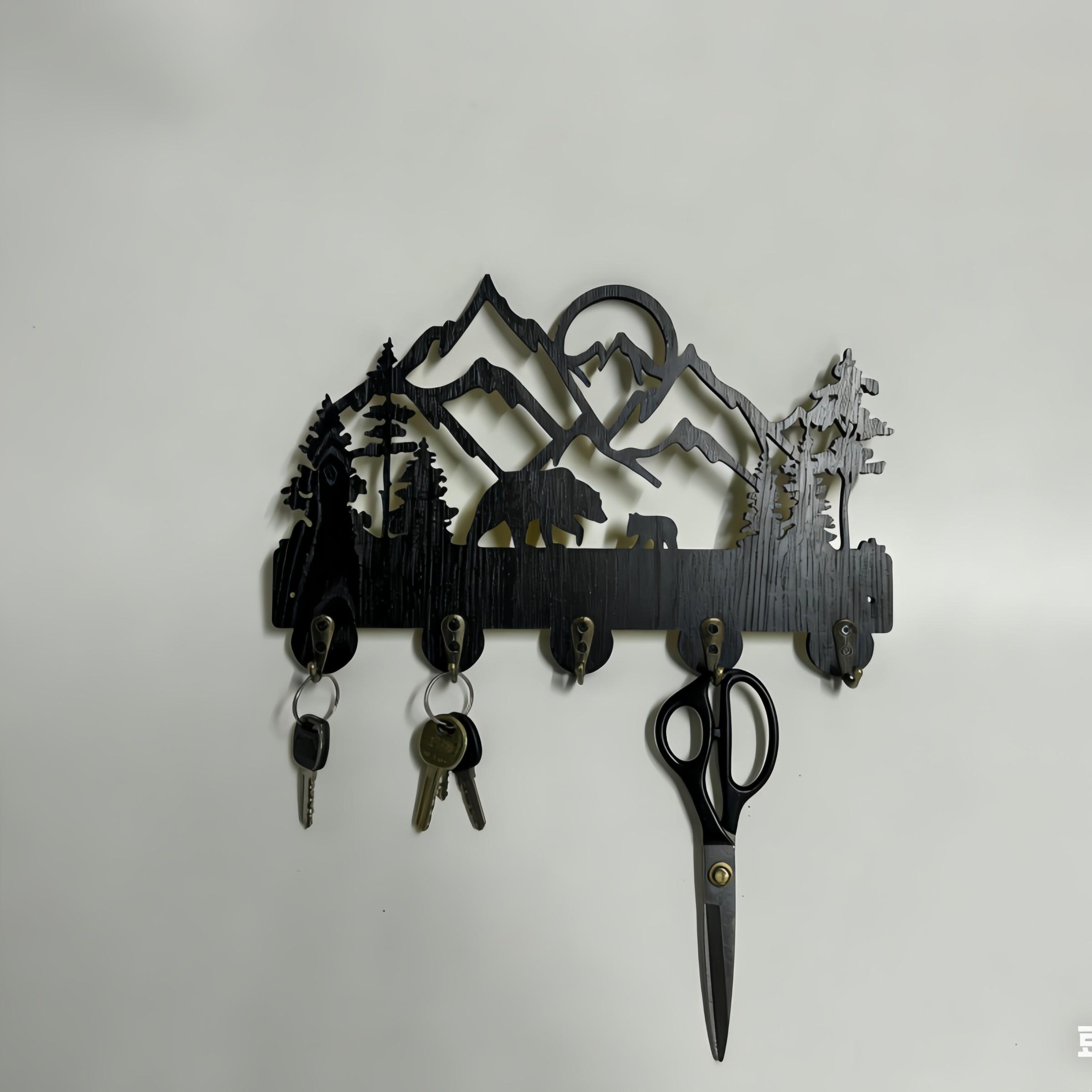 Wooden Key Hook, Forest Theme Wall-Mounted Storage Rack, Ideal for Entryway, Front Door, Kitchen, Hallway, Garage, Office