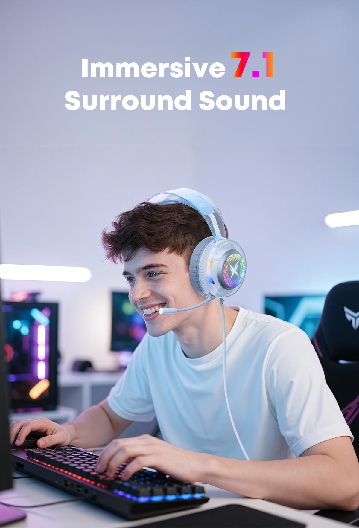 TAGRY TRONICX G7 Wired PC Gaming Headset with 50mm Driver, ENC Microphone, USB Headset with 7.1 Surround Sound, Control Box for PC/PS5/PS4/Switch Dock