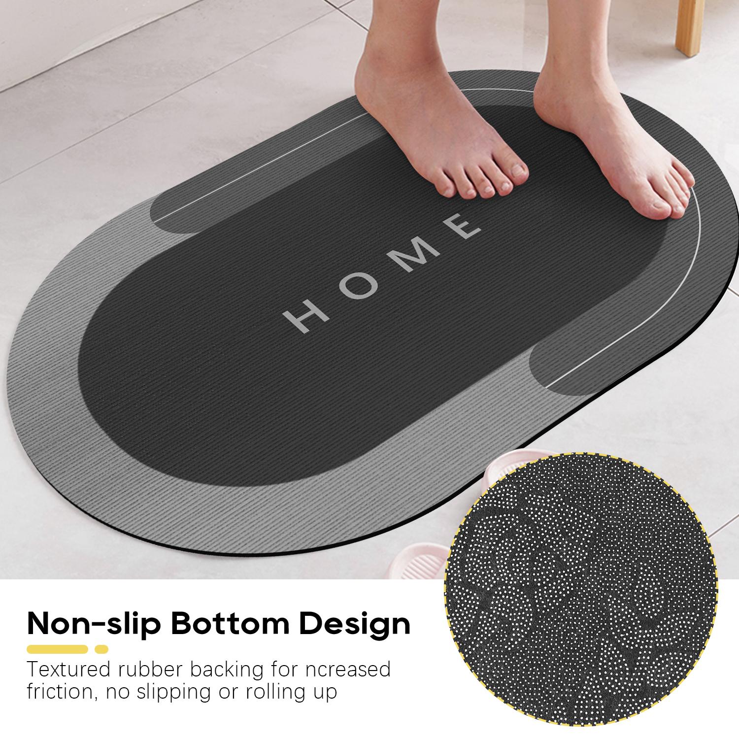 Soft Oval Microfiber Velvet Bath Mat 15.7x23.6 Inch, Super Absorbent, Fast Drying, Scratch Resistant, Non-Slip Rubber Backing, Washable Mildew-Proof Floor Mat for Home Bathroom Shower