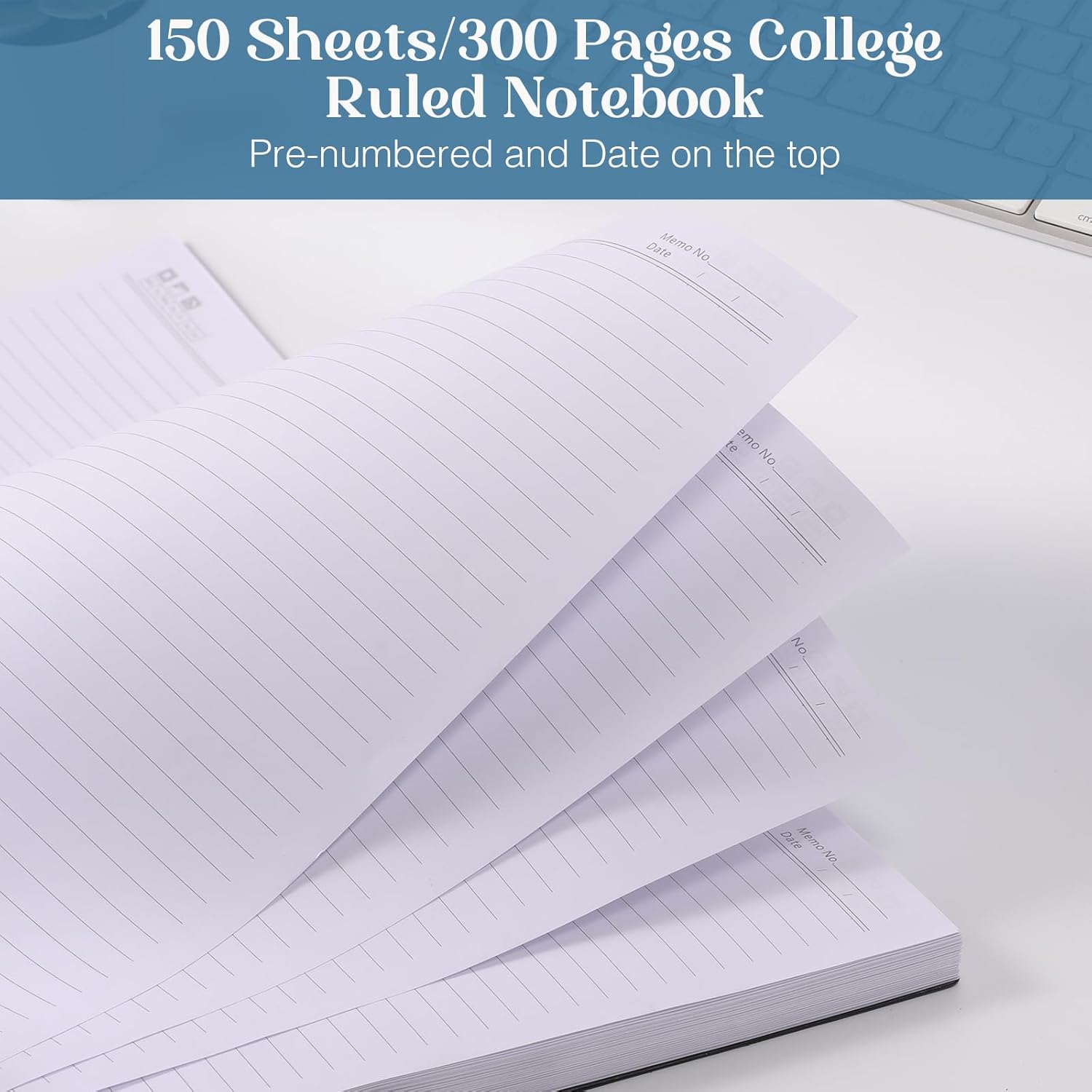 Spiral Notebook, 8.5" x 11" Notebooks for Work, 300 Numbered Pages College Ruled Notebook, Large Notebook for School with 24 Tabs, A4 Notebook Journal for Women Men, Thick Paper,  Pocket, Black