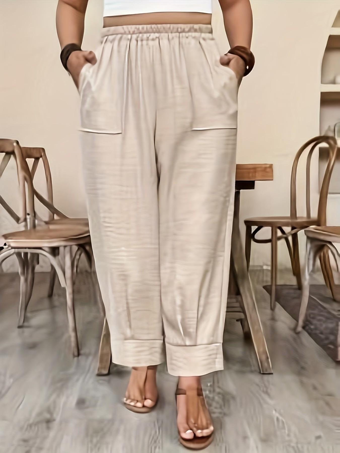 Plus Size Casual Elastic Waist Loose Fit Trousers, Breathable Lightweight Fabric, Y2K Clothes Summer Outfits, Trendy Vacation Daily Wear, Comfortable Relaxed Fit Work Casual Bottoms