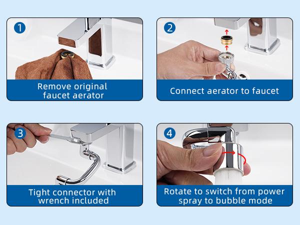 Hibbent 1440° Swivel Faucet Extender, Metal Rotatable Sink Faucet Aerator with Brass Extension, Dual Function 2 Modes Kitchen & Bathroom Sink Sprayer, Faucet Attachment for Gargle/Eye/Face Washing