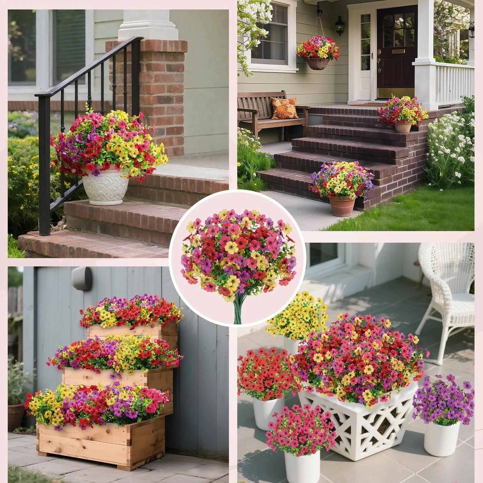 12-Piece Autumn Artificial Flower Bouquets, UV Protection Chrysanthemums, Outdoor Indoor Decor, 4 Colors, Full Season Home Decoration