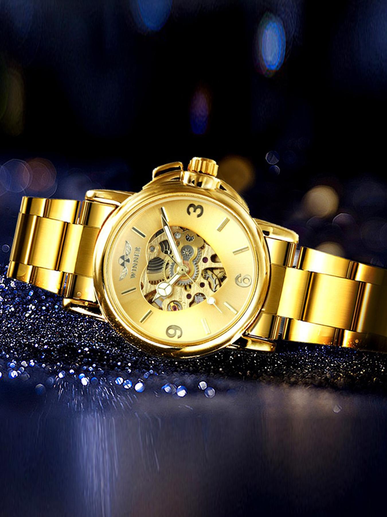 1pc Elegant Skeleton Automatic Mechanical Watch for Women Luminous Hands Stainless Steel Strap Business Fashion Ladies Watches Top Brand Wristwatches Gifts