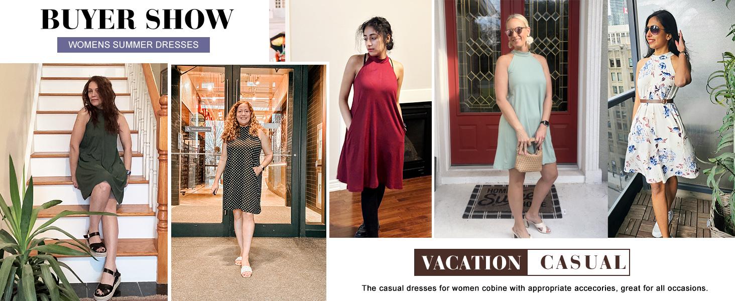 AUSELILY Women's Summer Dress Sleeveless Halter Neck Beach Dress Casual Sundresses with Pockets AUSELILY Women's Summer Dress Sleeveless Halter Neck Beach Dress Casual Sundresses with Pockets