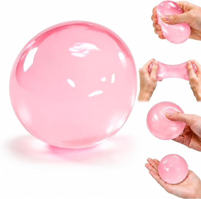 Jelly Squishy Fidget Toy Pack, 4Pcs Pink Glitter Transparent TPR Stretchable Squeeze Toys, Apple Dachshund Octopus Ball Sensory Toys, Stress Anxiety Relief Gift for Kids & Adults