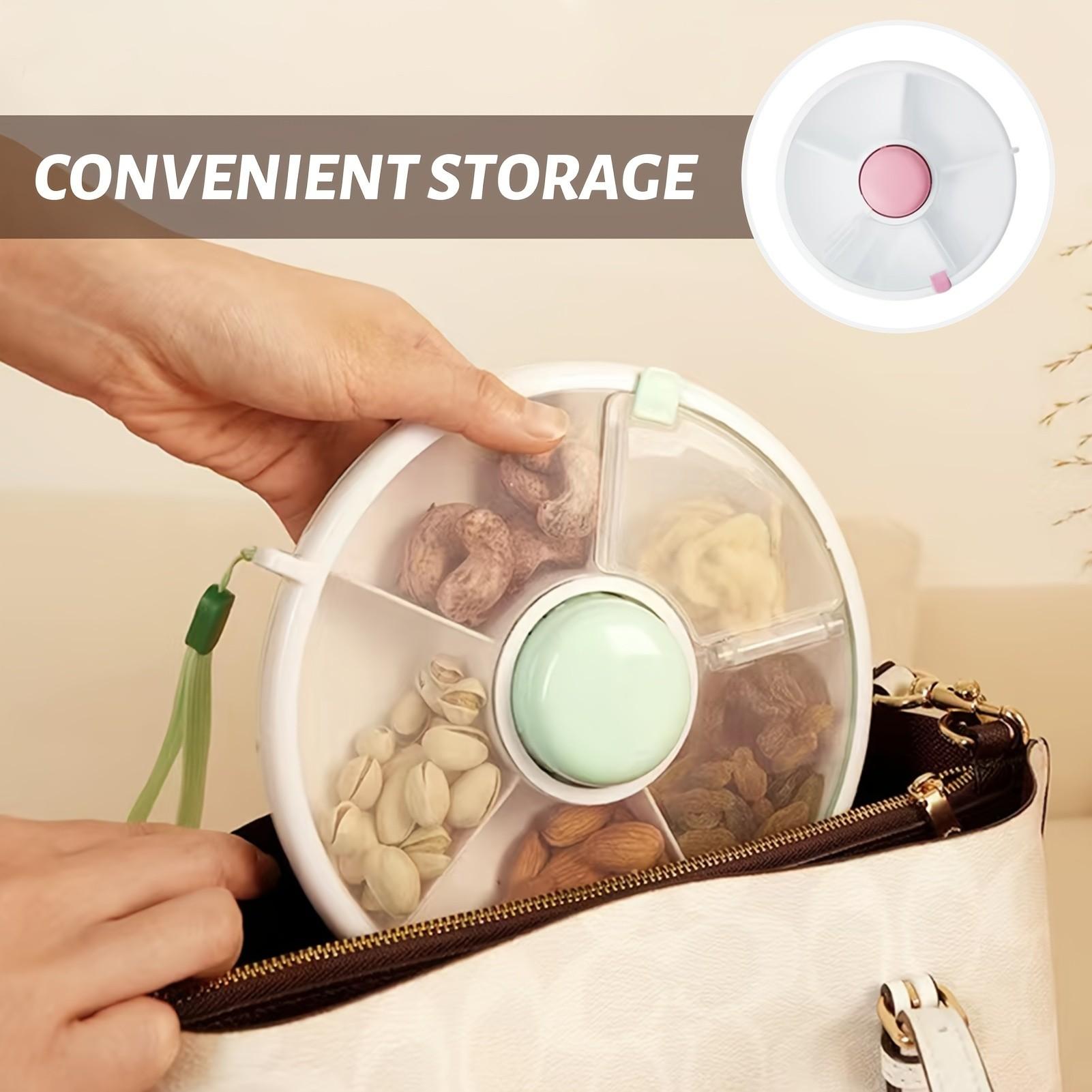Portable Snack Rotating Fruit Tray, Snack Rotating Container with Lid, 5 Compartment Snack Storage Box, Convenient Food Organizer, Fruit Storage Containers