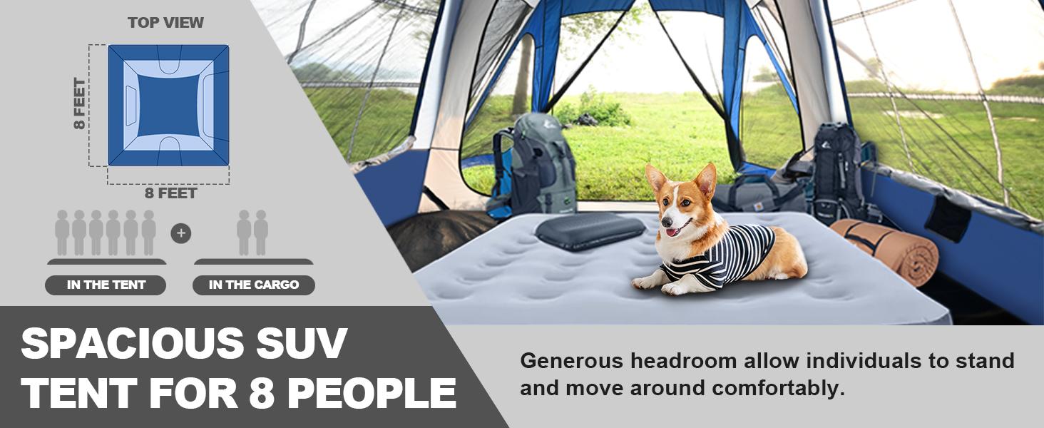 Lilypelle SUV Tent Car Tailgate Tent with Porch for Camping, 6-8 Person 10' x 10' Car Camping Tent, 6' x 7' Screen Room Vestibule Awning Porch