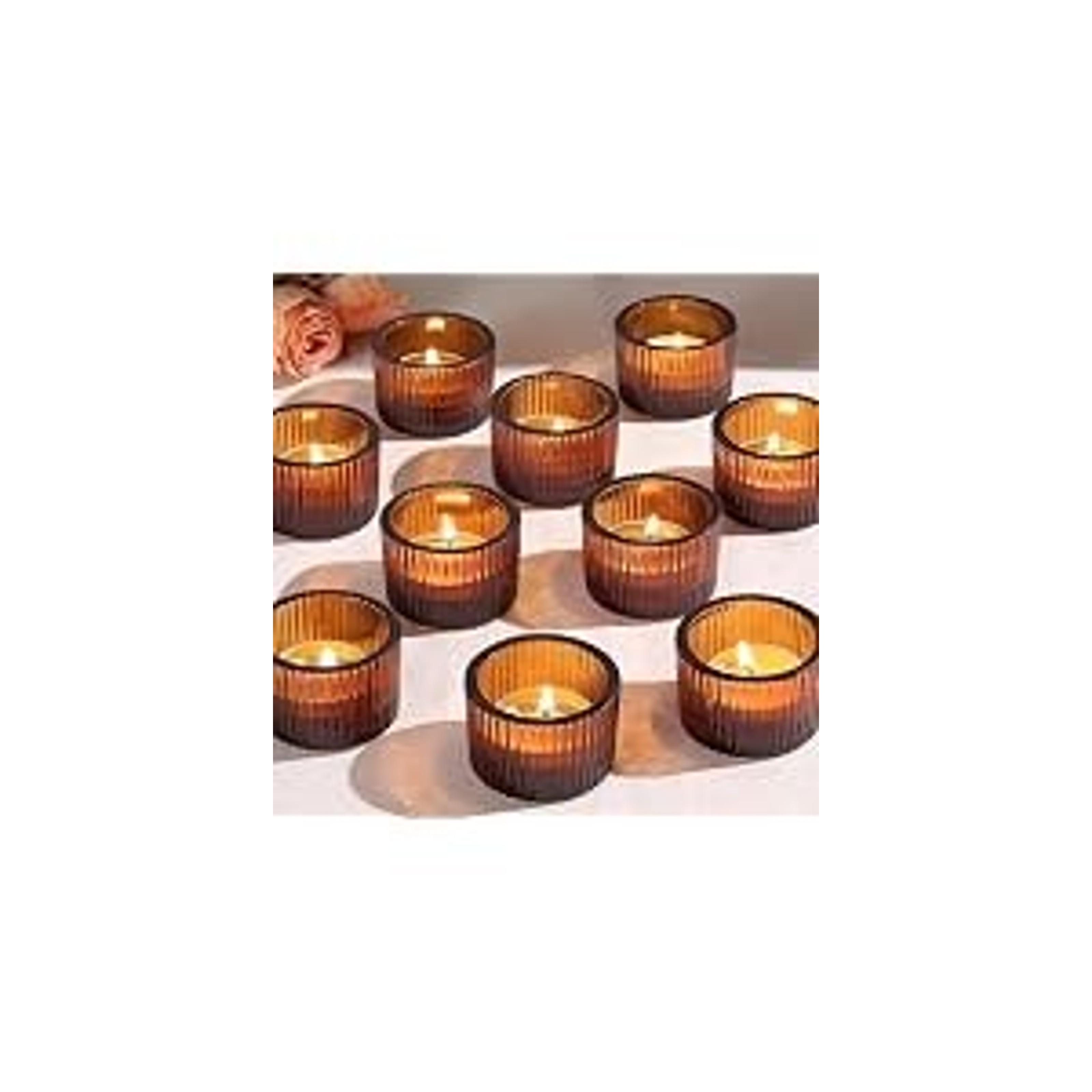 12 Pcs Gold Tealight Candle Holder 2'' x 1.4'', Small Votive Candle Holders for Table Centerpiece, Glass Tea Light Candle Holders for Party, Home and Wedding Decor