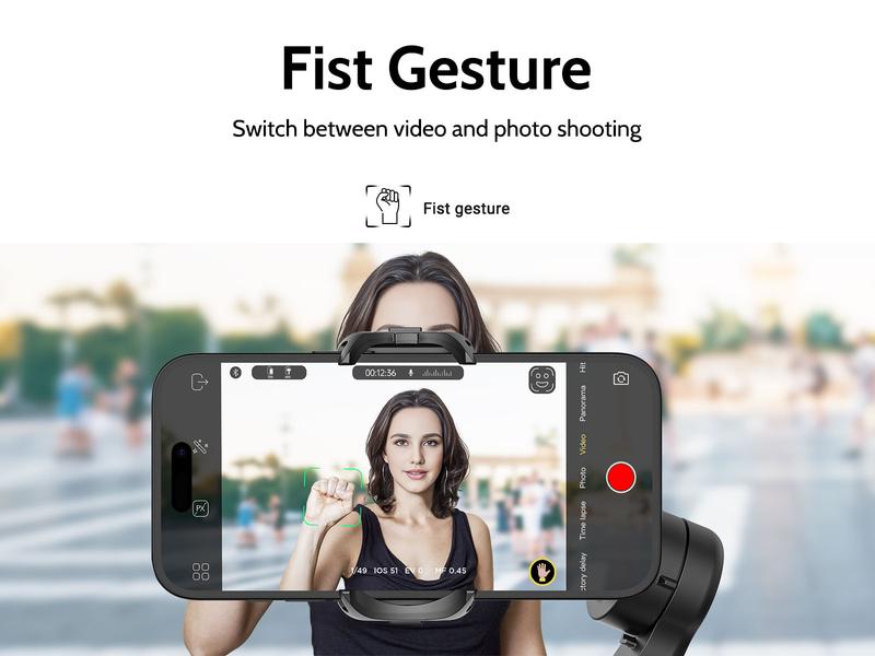 AOCHUAN Gimbal Stabilizer for Smartphone, 3-Axis iPhone Gimbal, Portable Gimbal w/OLED Display for iPhone/Andriod, Gimbal stabilizer, Phone Gimbal stand with Face/Object Tracking for Tiktok Youtube, long-short video, Vlog-Smart X Pro black