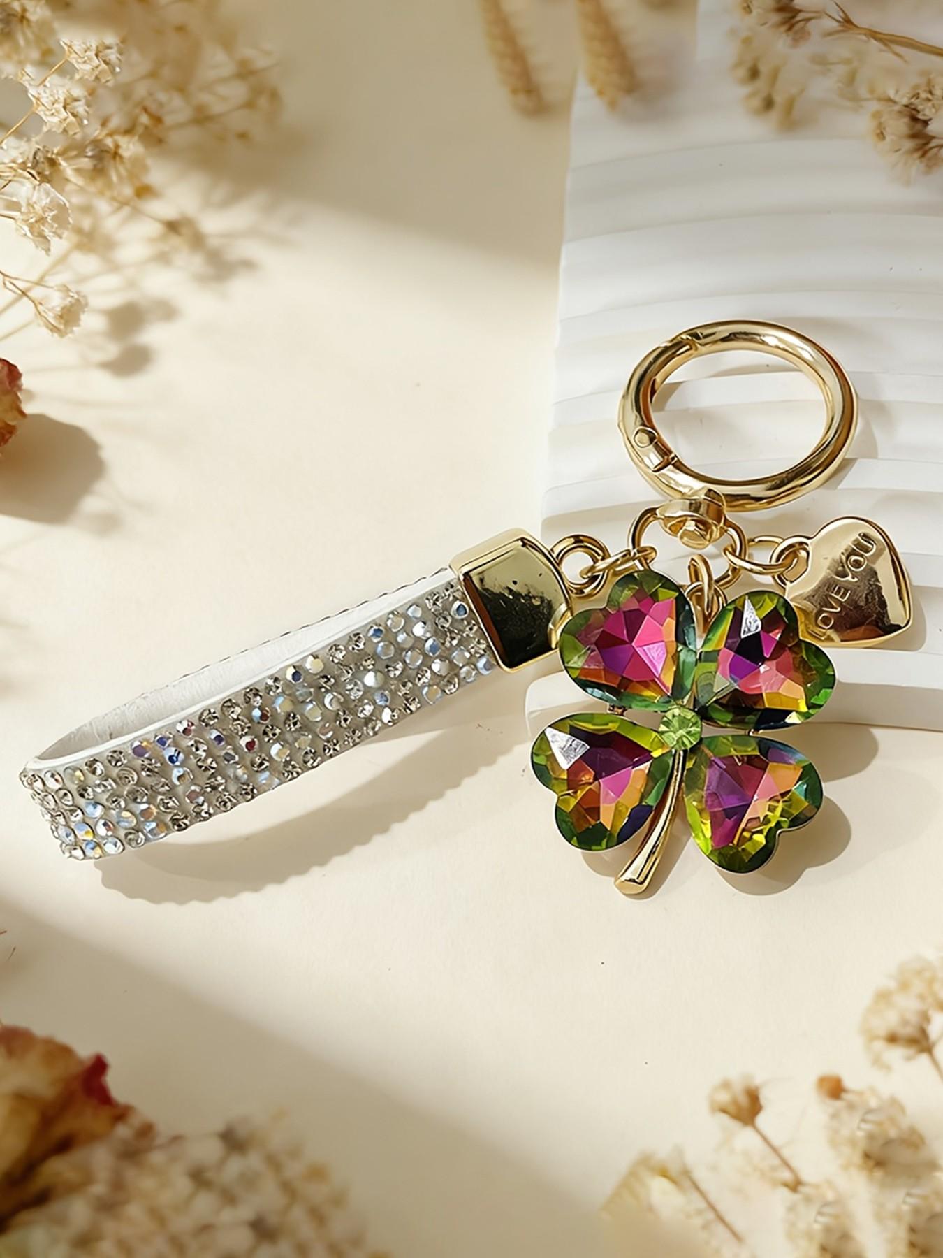 Heart-Shaped Love You Keychain, Four-Leaf Clover Lanyard, Lucky Flower Car Bag Pendant, Perfect Gift for Graduation, Valentine's Day, Mother's Day, Birthday